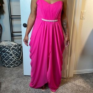 David’s Bridal Formal Bridesmaid Prom Floor Length Fuchsia Pink Dress NWT 14.
